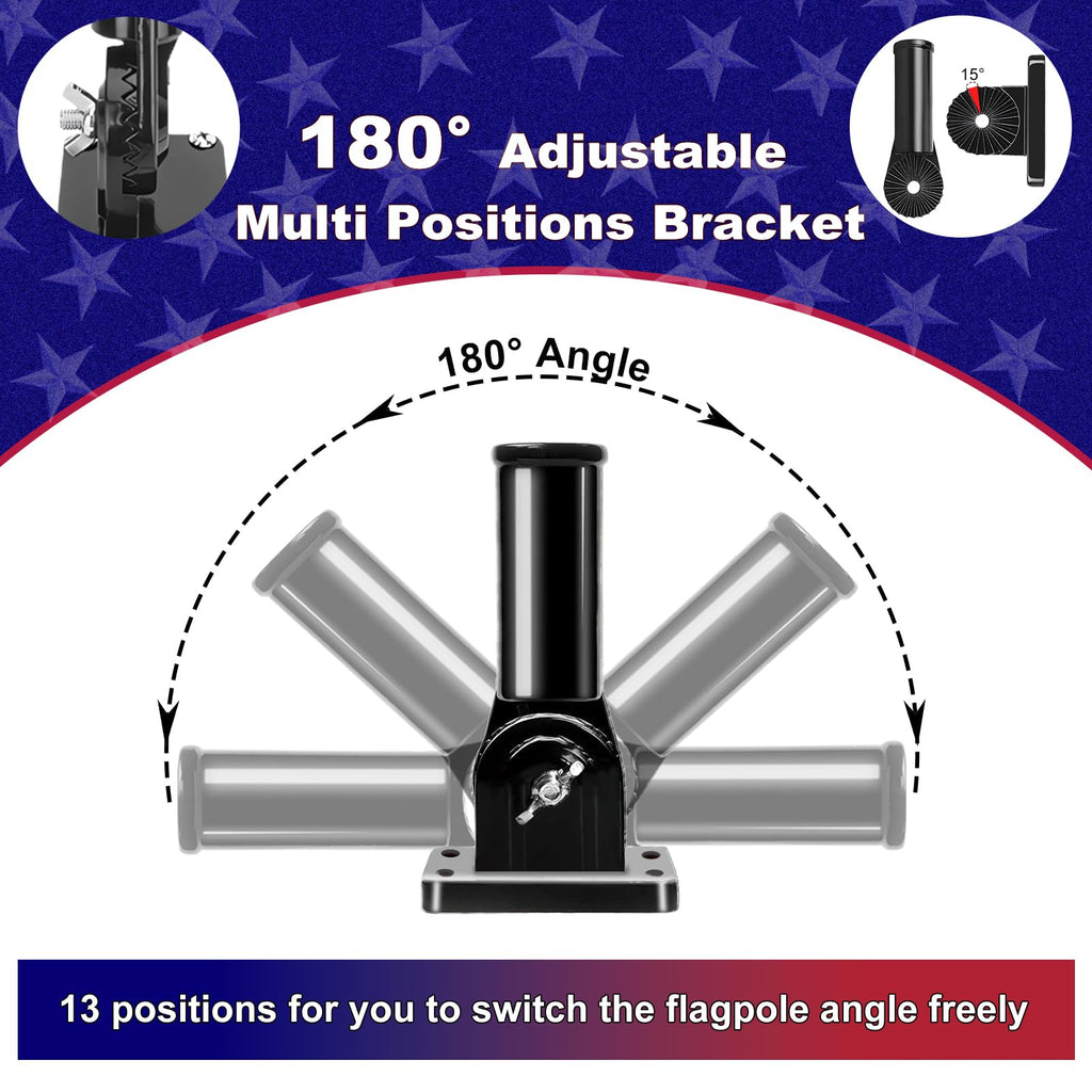 2 Pack 6FT Black Stainless Steel Flag Pole Kit with Solar Light O9505