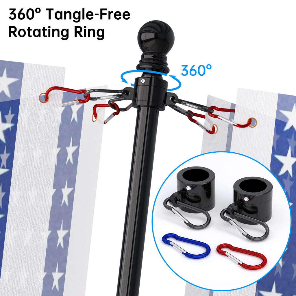2 Pack 6FT Black Stainless Steel Flag Pole Kit with Solar Light O9505