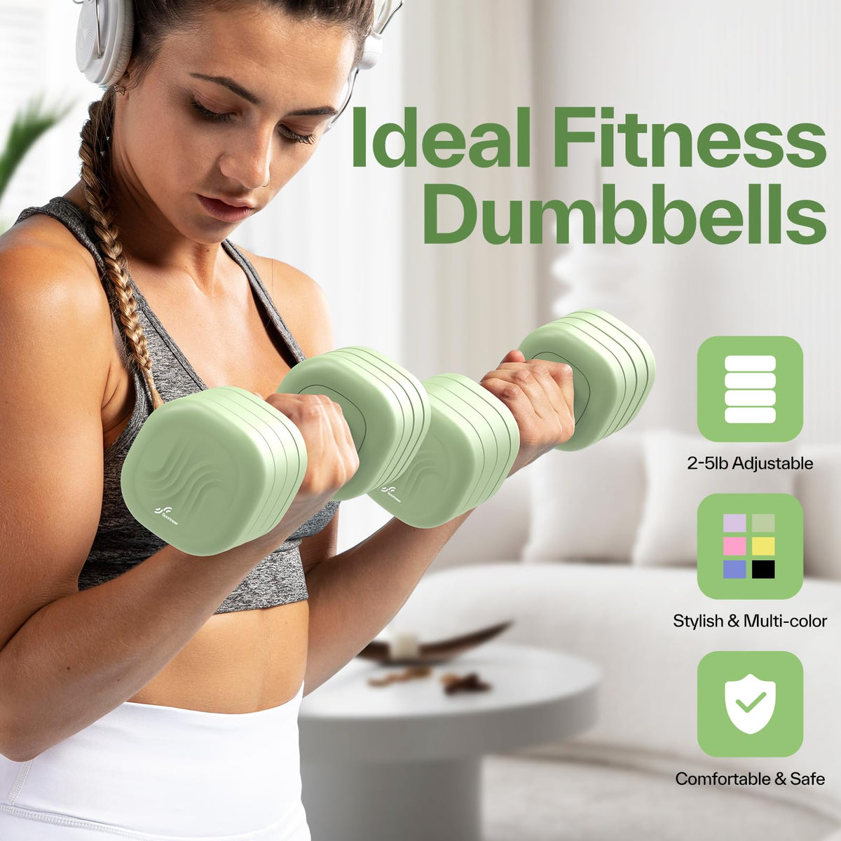 Adjustable Dumbbell Set of 2, 4 in 1 Free Weights with Soft Rubber Handle U165307