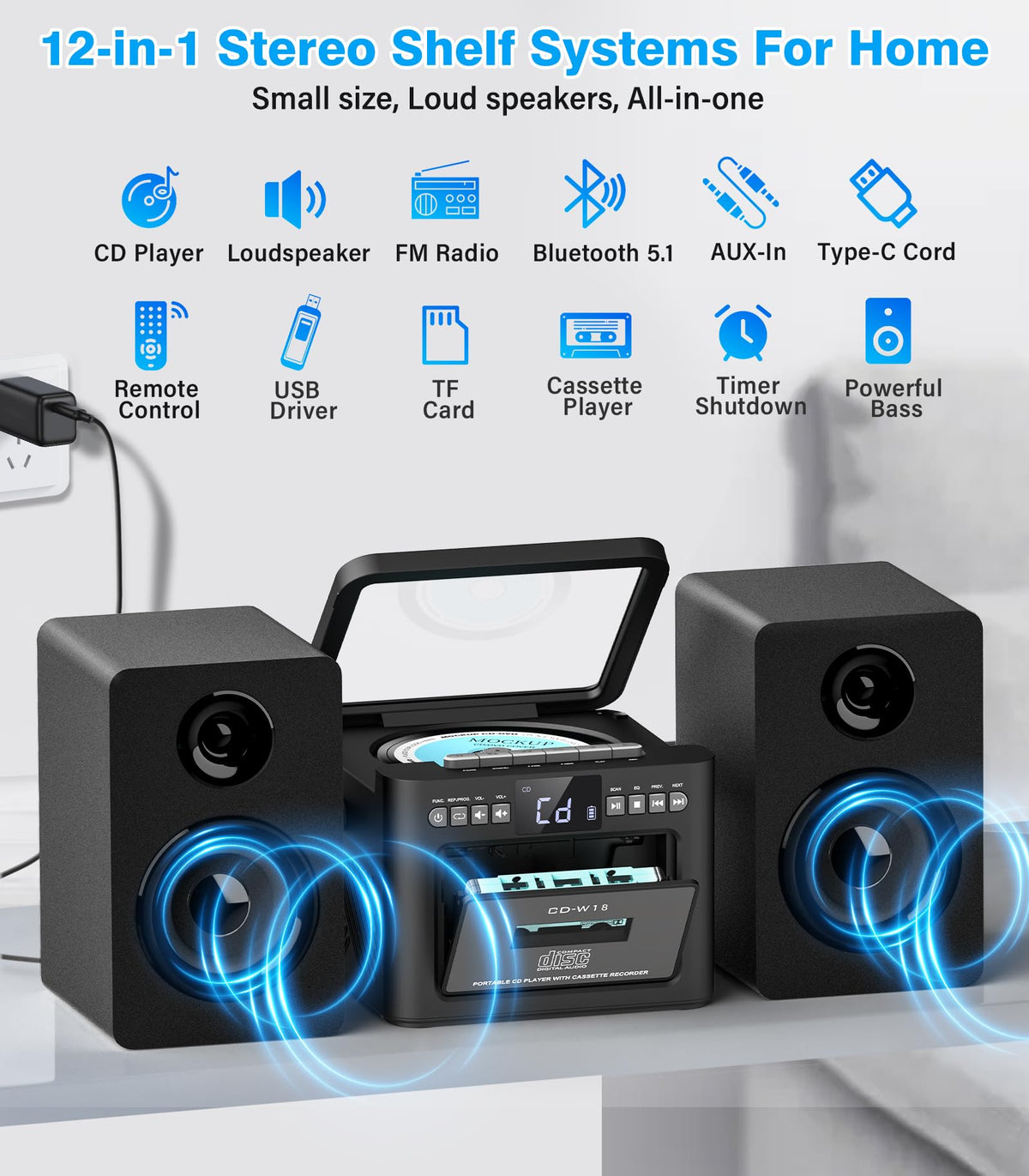 Home Stereo System with CD and Cassette Player T487