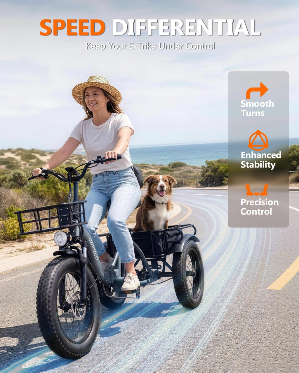 20" Fat Tire 1000W 48V Step-Thru Electric Tricycle with Basket C786849