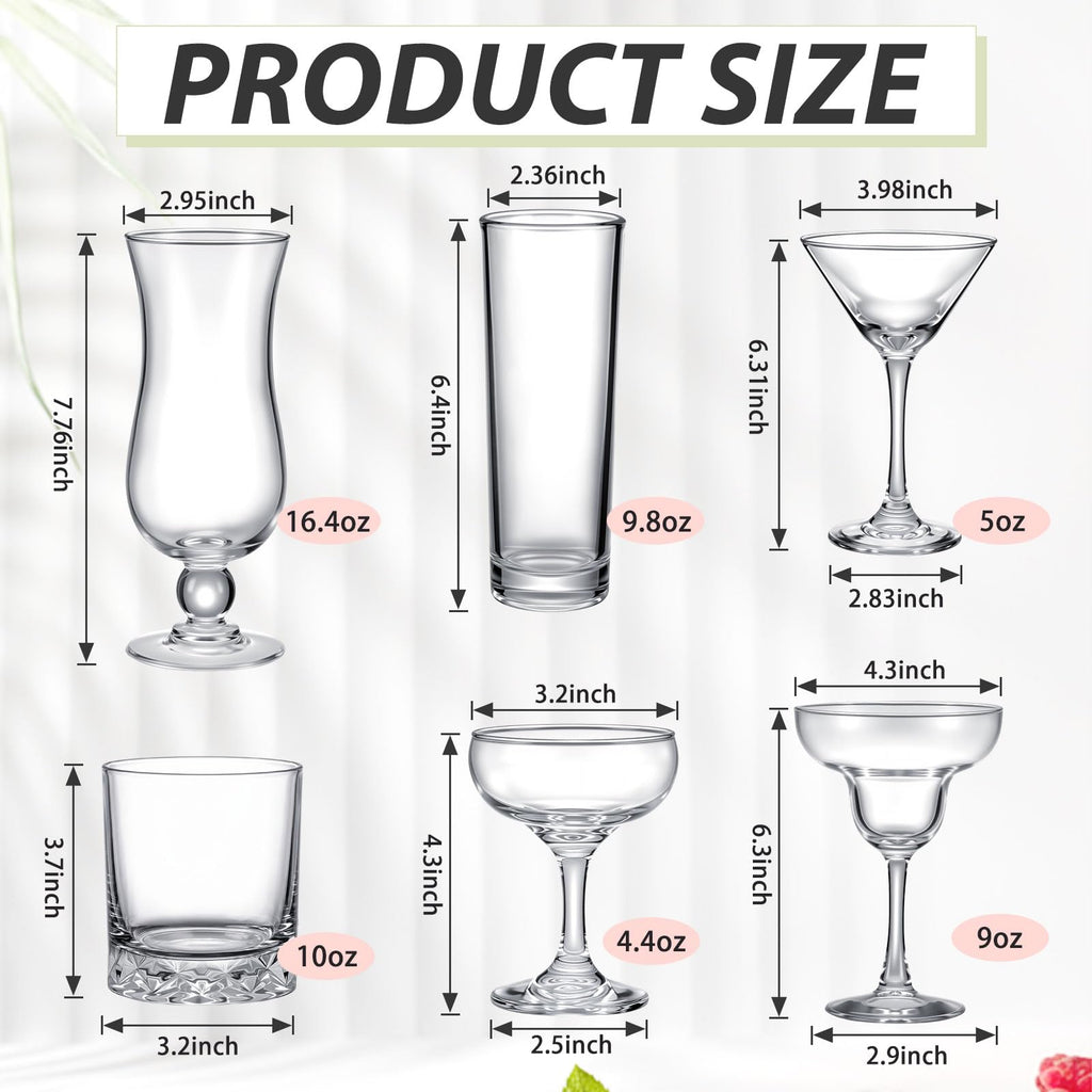 6 Set Cocktail Glasses Mixed Drinkware M6960