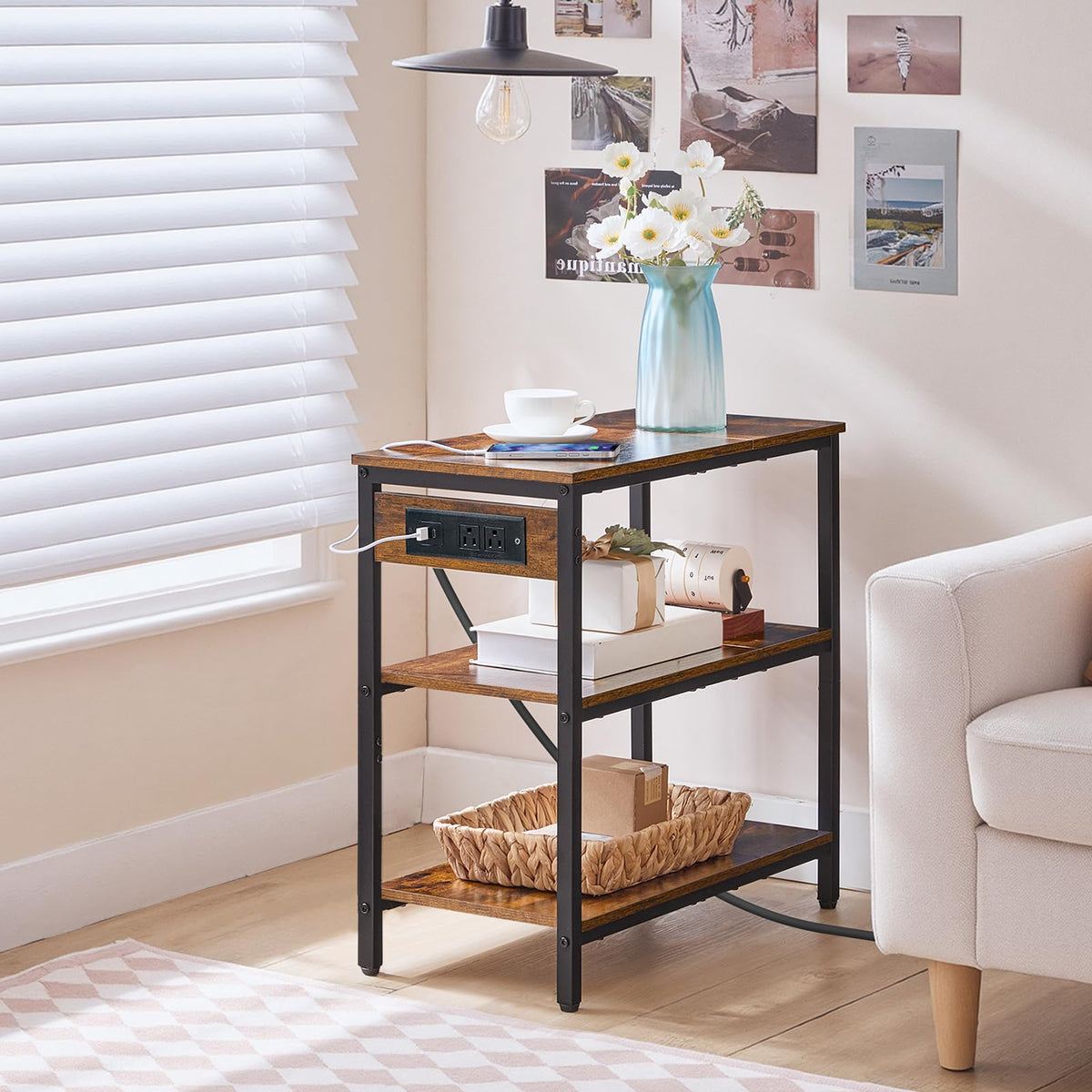 Charging Station End Table with 3 Tier Storage Shelf L83968