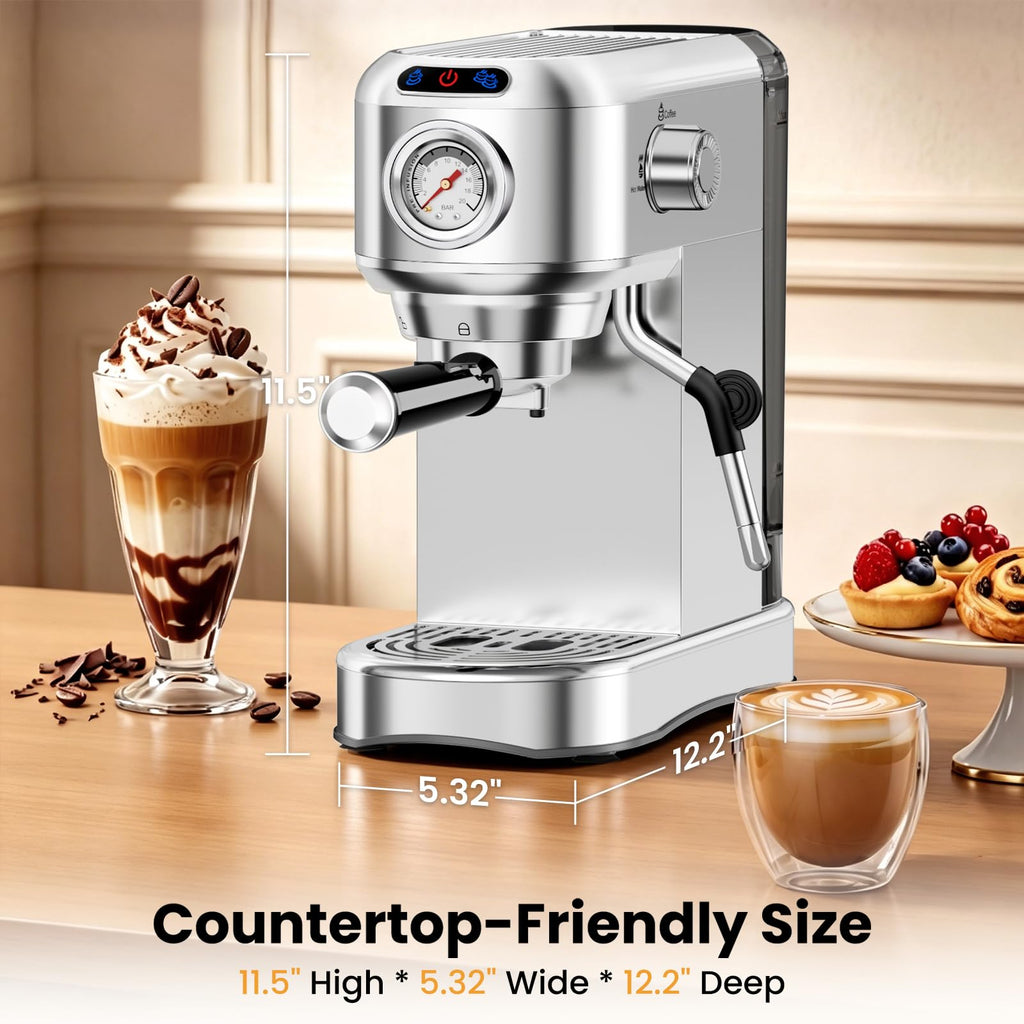 20 Bar Compact Stainless Steel Espresso Machine with Milk Frother D261