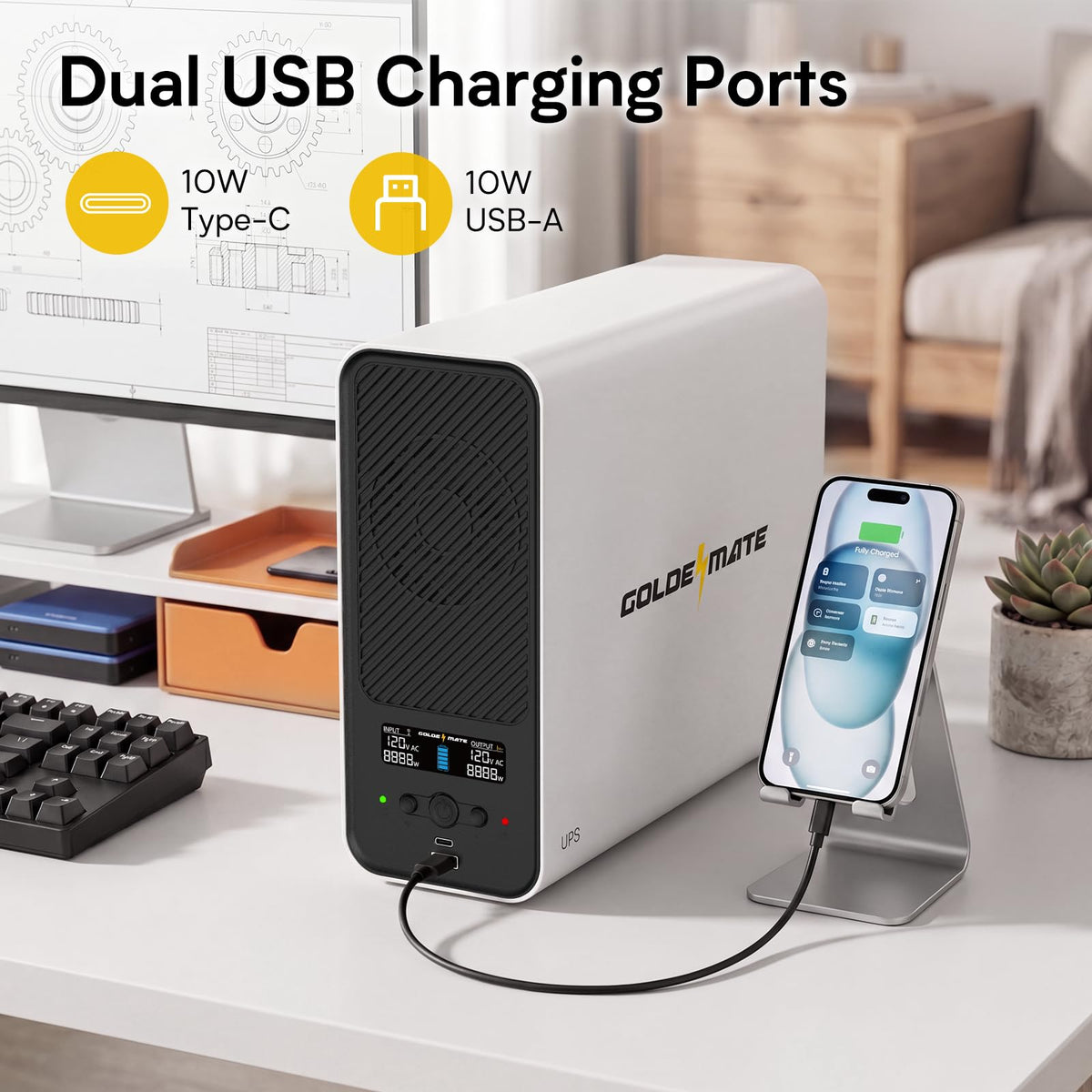 White 1500VA/1000W Lithium UPS Battery Backup & Surge Protector D20349