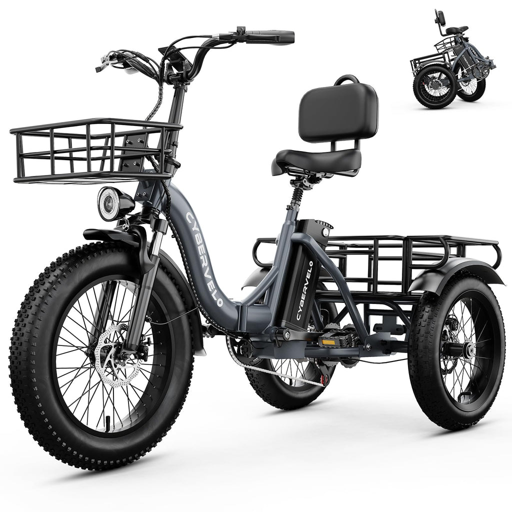 20" Fat Tire 1000W 48V Step-Thru Electric Tricycle with Basket C786849