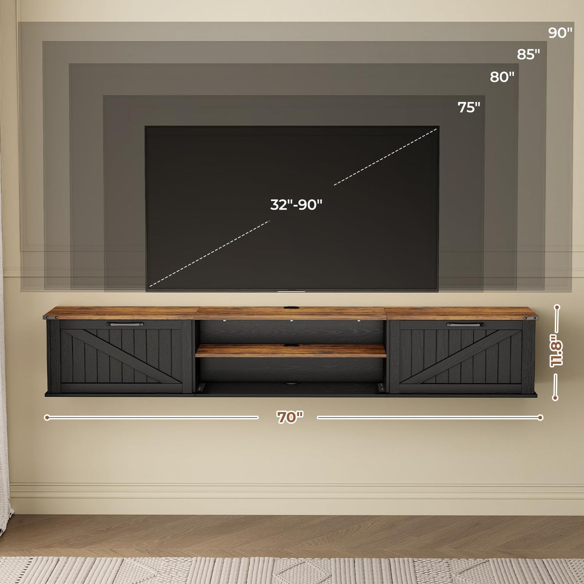 70" Black Floating TV Stand P65733