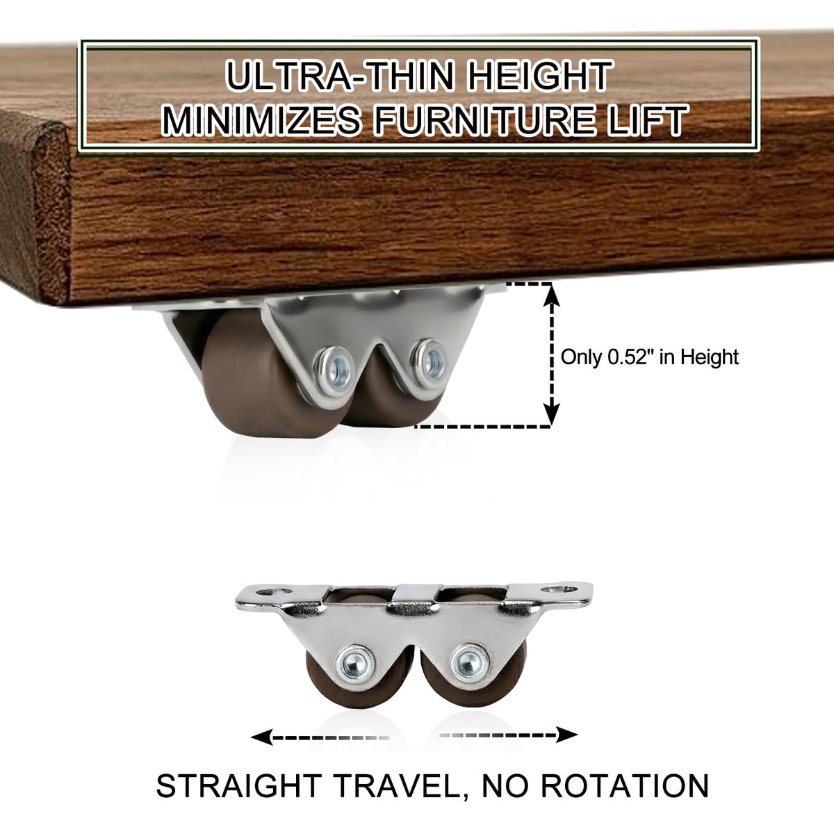 0.5" Dual-Wheel Mini Caster Wheels, 8-Pack D146