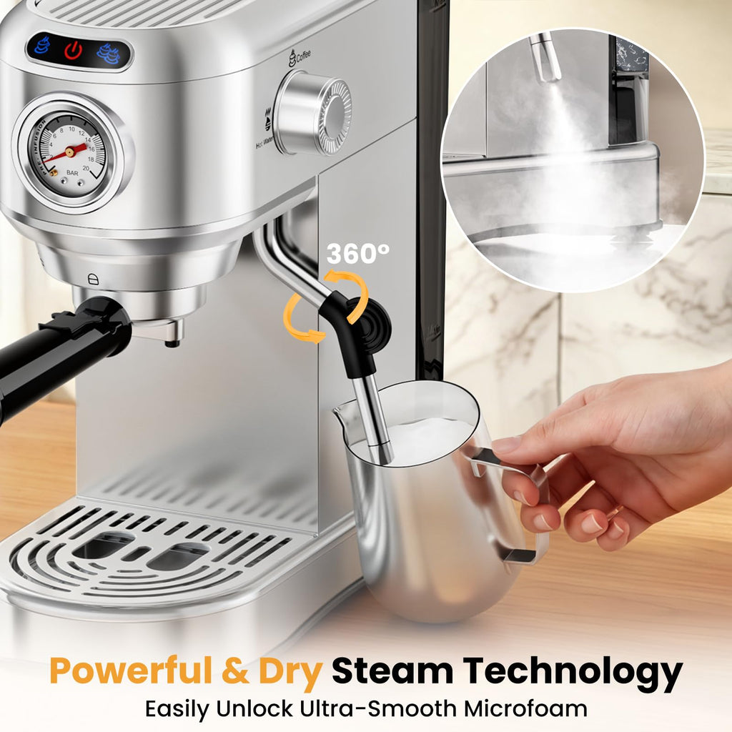 20 Bar Compact Stainless Steel Espresso Machine with Milk Frother D261