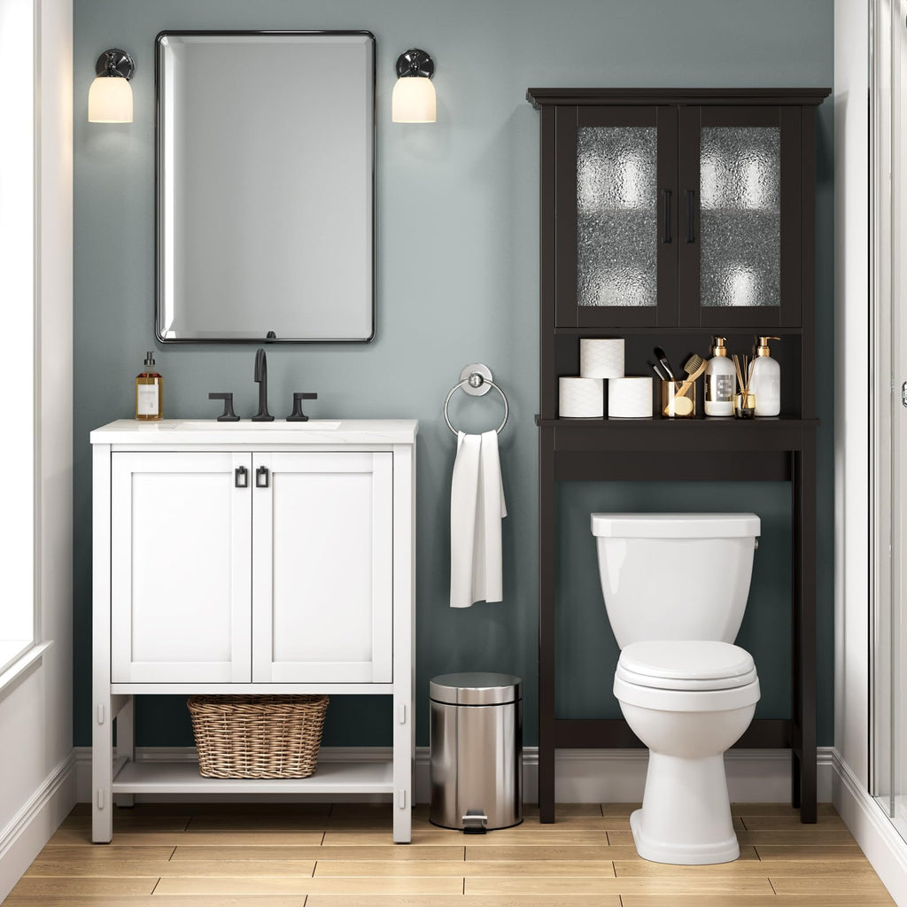 Over Toilet Storage Cabinet with Glass Doors and Adjustable Shelf N7517