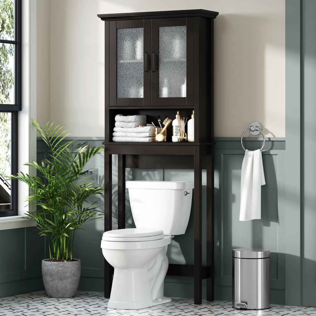 Over Toilet Storage Cabinet with Glass Doors and Adjustable Shelf N7517