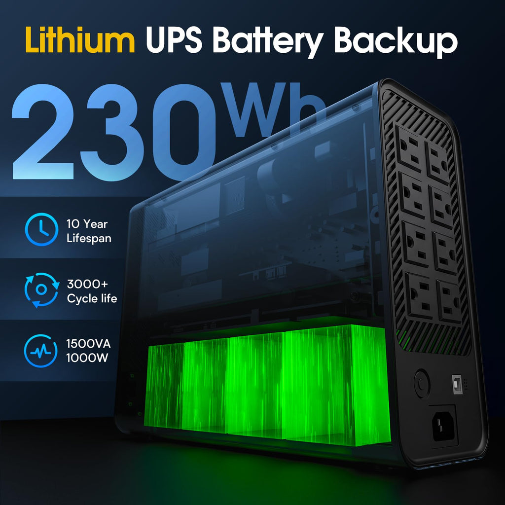 White 1500VA/1000W Lithium UPS Battery Backup & Surge Protector D20349