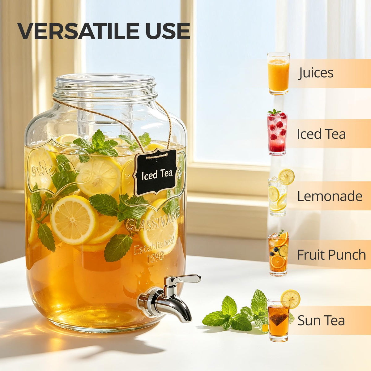 2 Gallon Glass Drink Dispensers, 2 Pack D686653