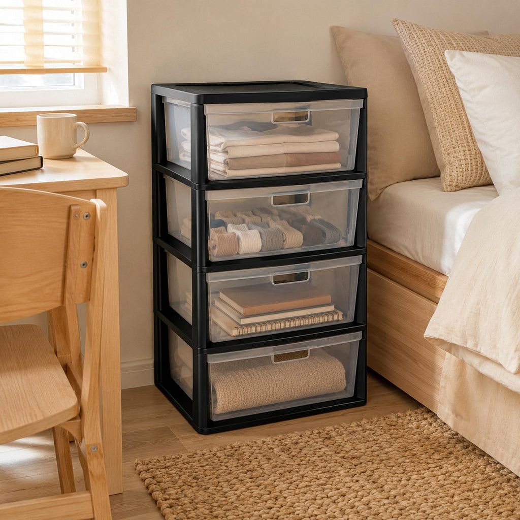 4 Drawer Black Plastic Storage Tower V625439