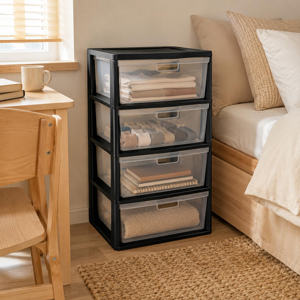 4 Drawer Black Plastic Storage Tower V625439
