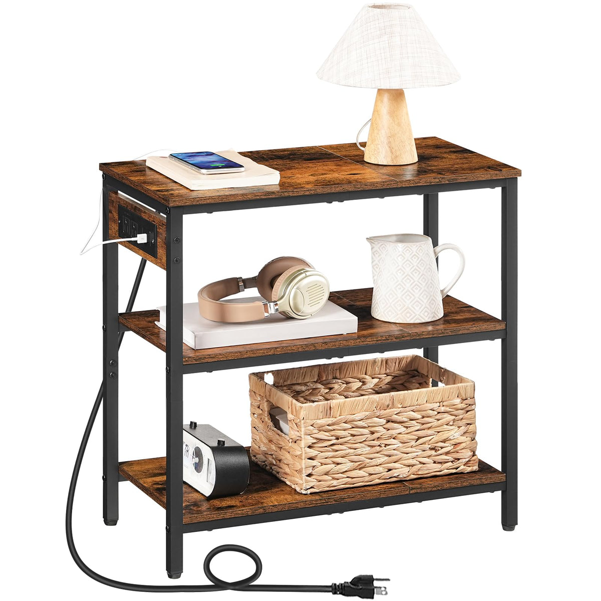 Charging Station End Table with 3 Tier Storage Shelf L83968