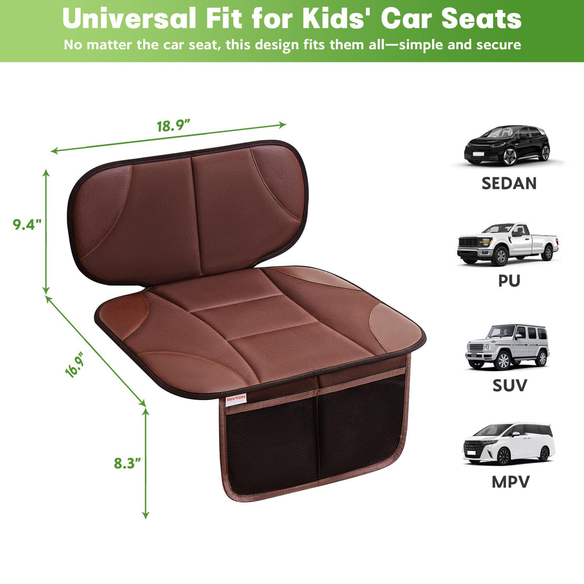 Car Seat Protector with 2 Storage Pockets, Black V3562