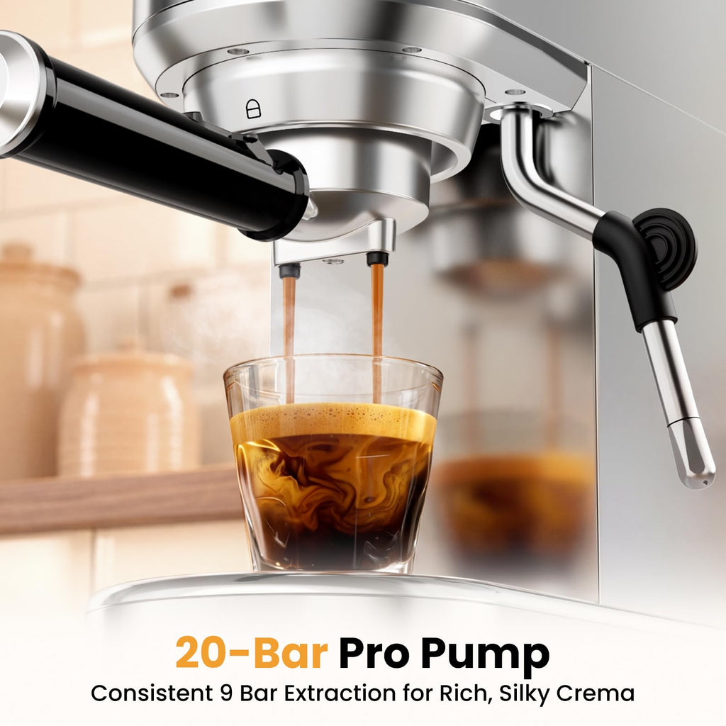 20 Bar Compact Stainless Steel Espresso Machine with Milk Frother D261