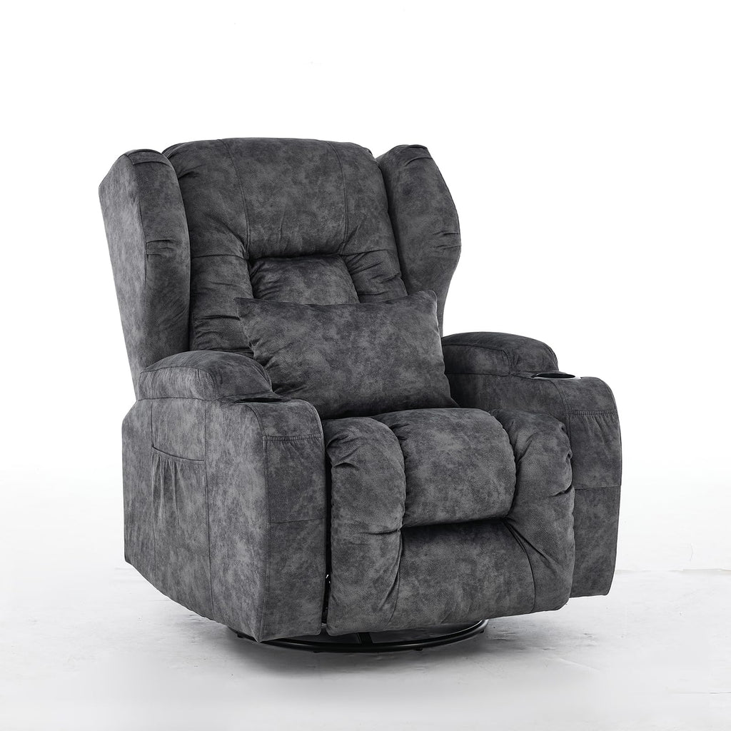 Velvet Gray Swivel Rocker Recliner Chair with Cup Holders Y615