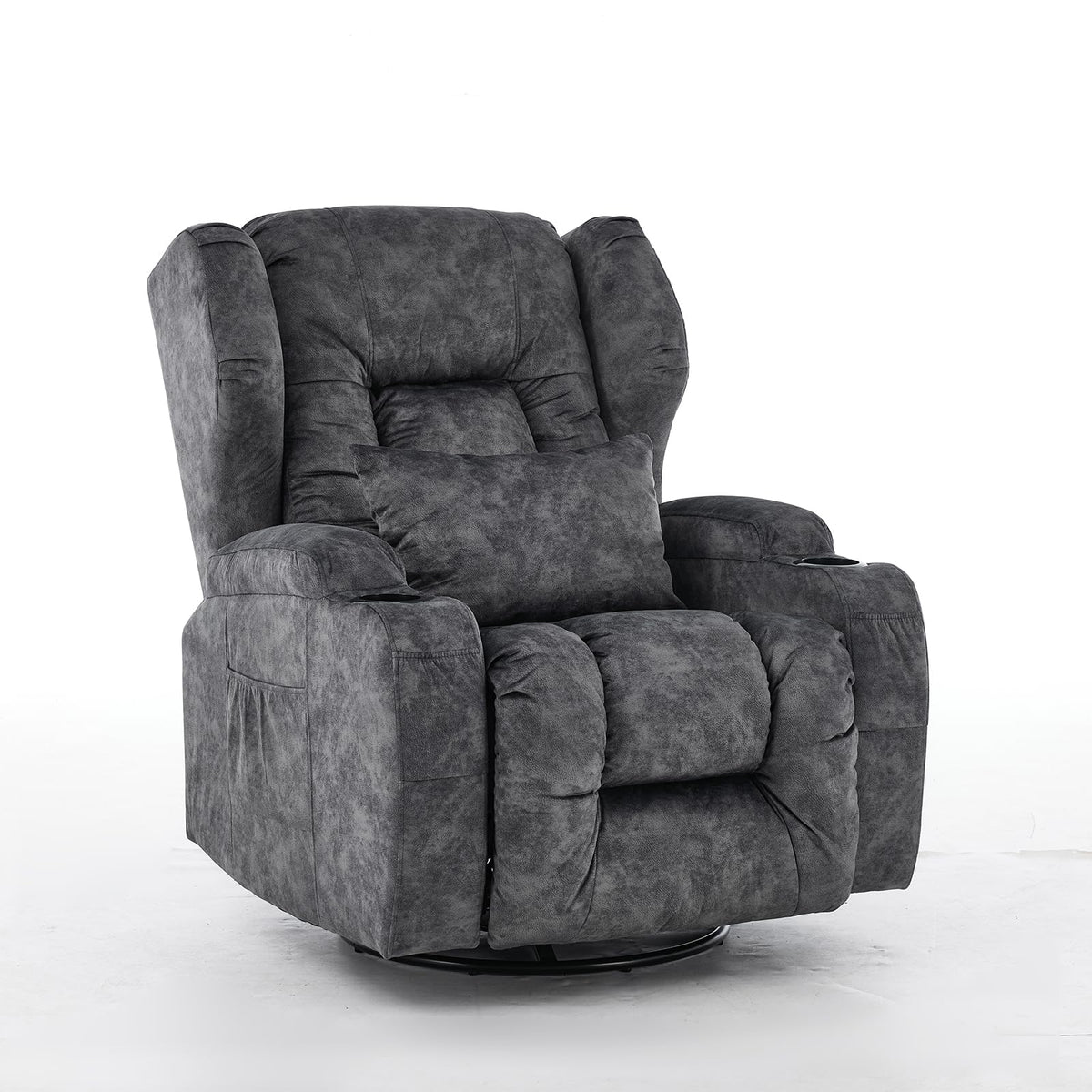 Velvet Gray Swivel Rocker Recliner Chair with Cup Holders Y615