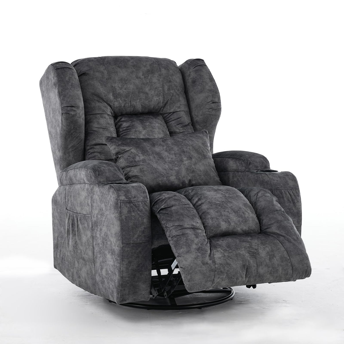 Velvet Gray Swivel Rocker Recliner Chair with Cup Holders Y615