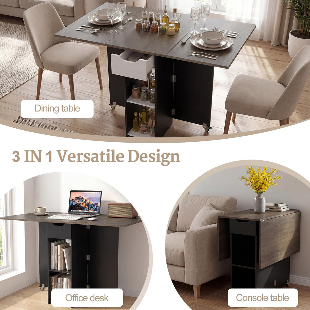 Drop Leaf Dining Table with Open Shelves & Drawer K798