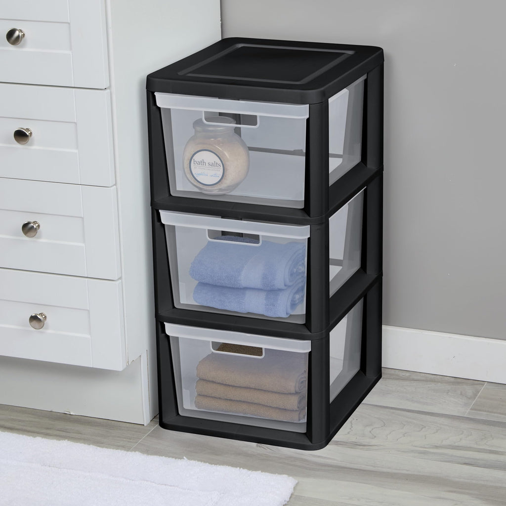 Black 3-Tier Plastic Storage Drawer Tower M891