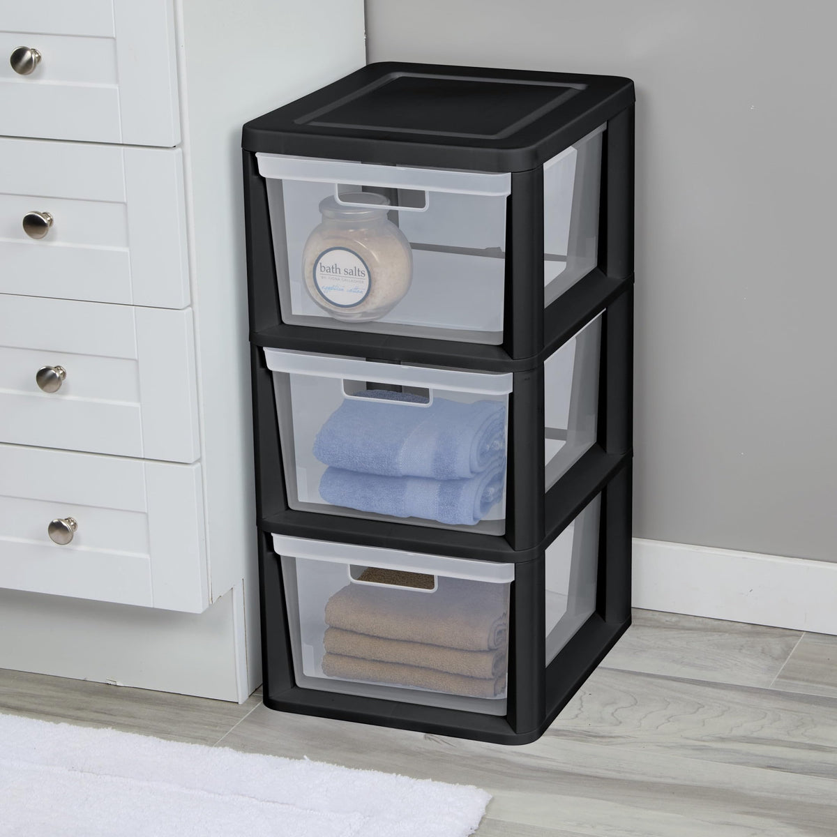Black 3-Tier Plastic Storage Drawer Tower M891