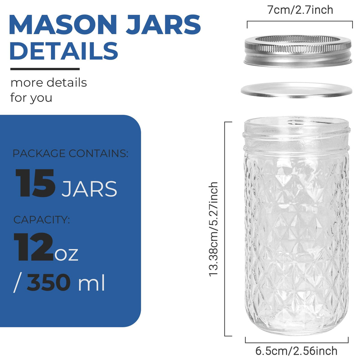 12 oz Regular Mouth Glass Mason Jar 15 Pack D226746