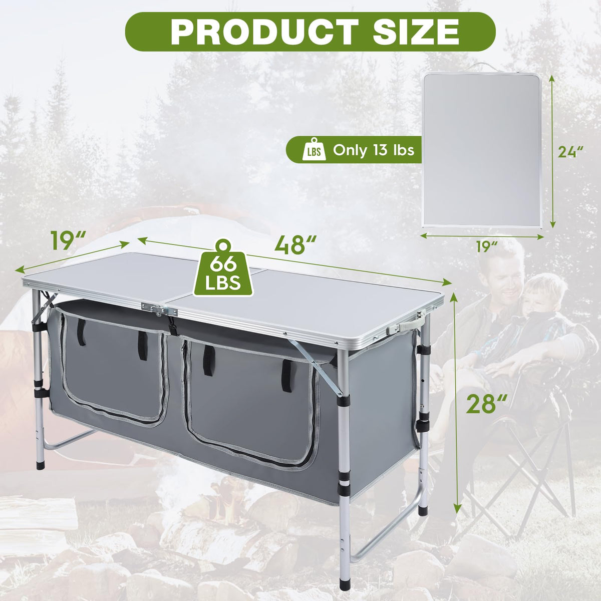 Folding Camping Table with Storage Organizer W239