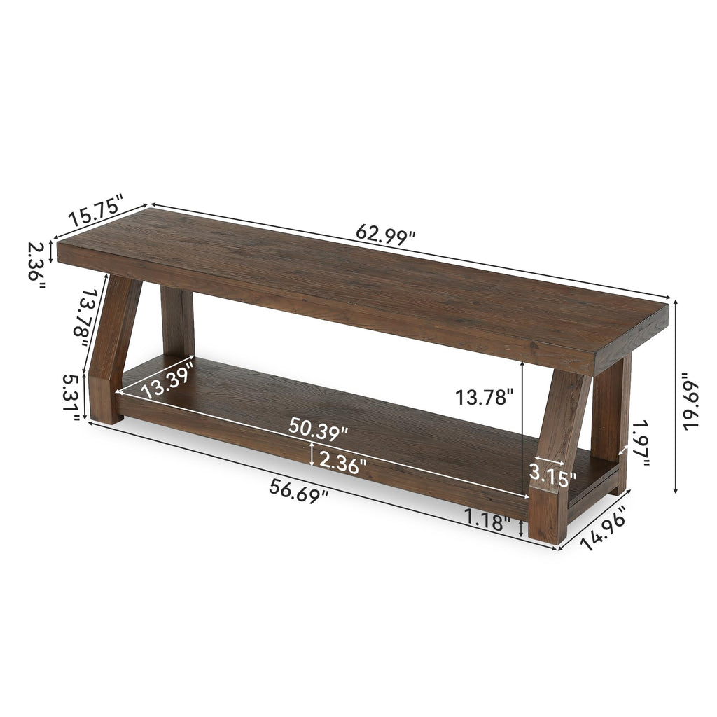 Solid Wood TV Stand, 2-Tier Media Console with Open Storage, Walnut Brown K679605