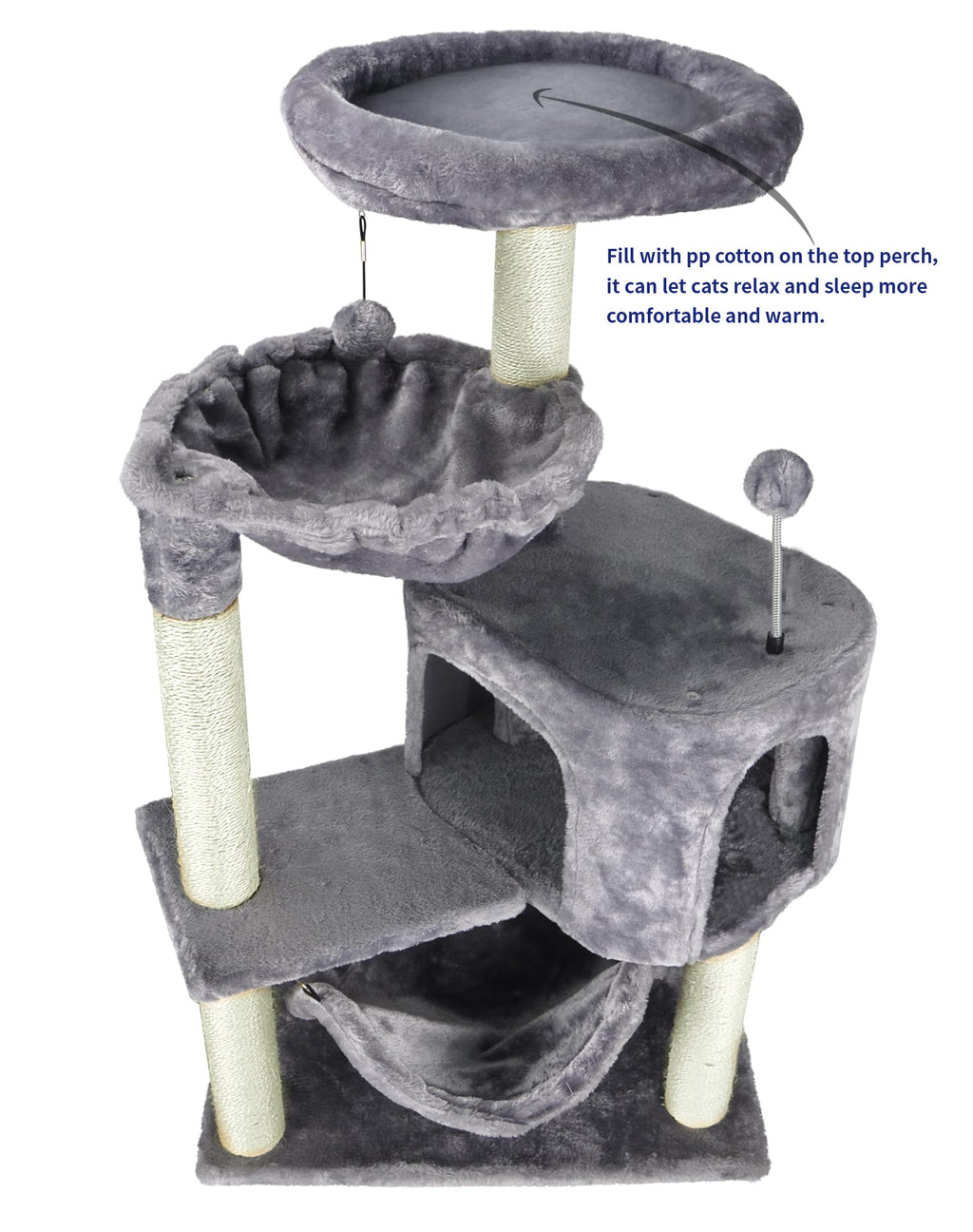 Grey Cat Tree with Cat Condo and Hammock W5753