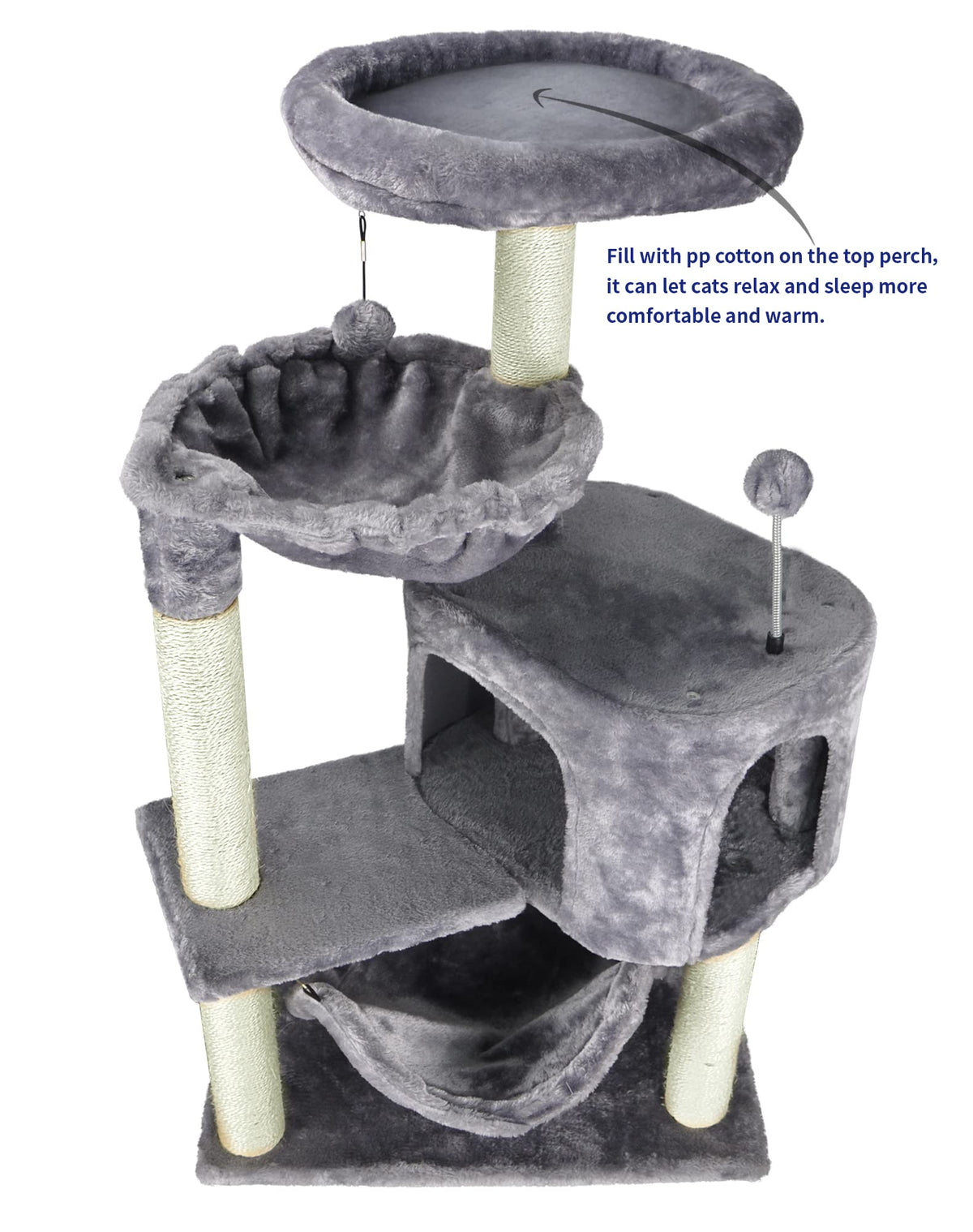 Grey Cat Tree with Cat Condo and Hammock W5753