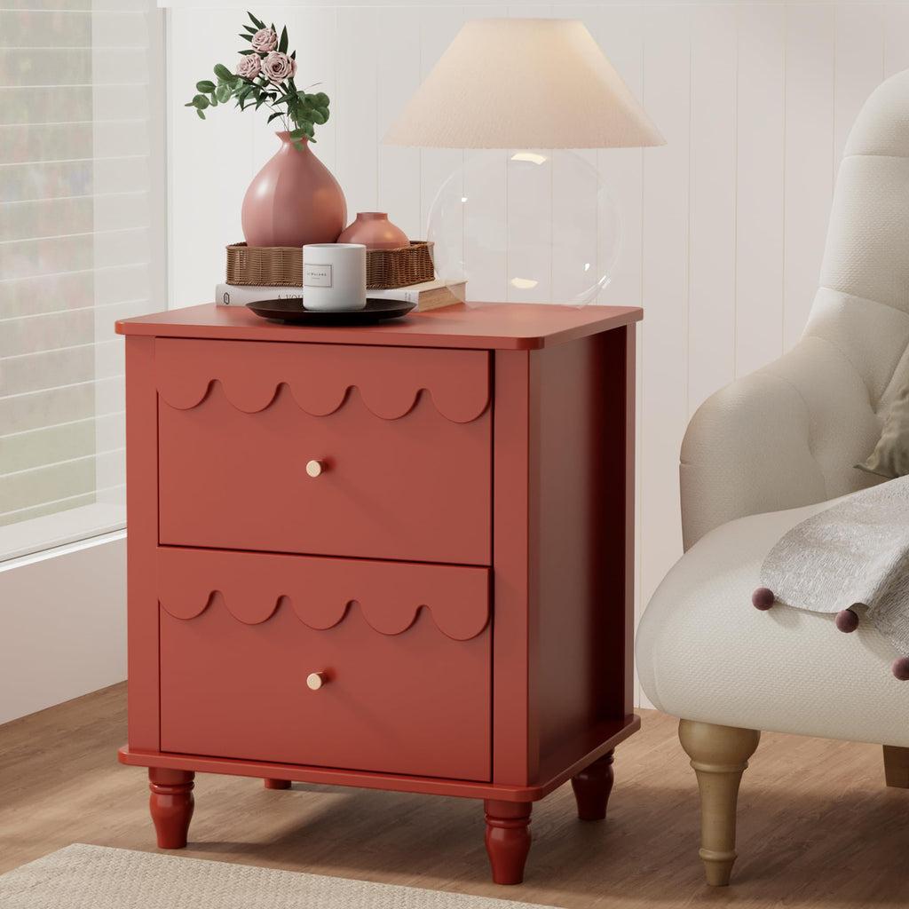 Red 2 Drawer Nightstand with Solid Wood Legs H491