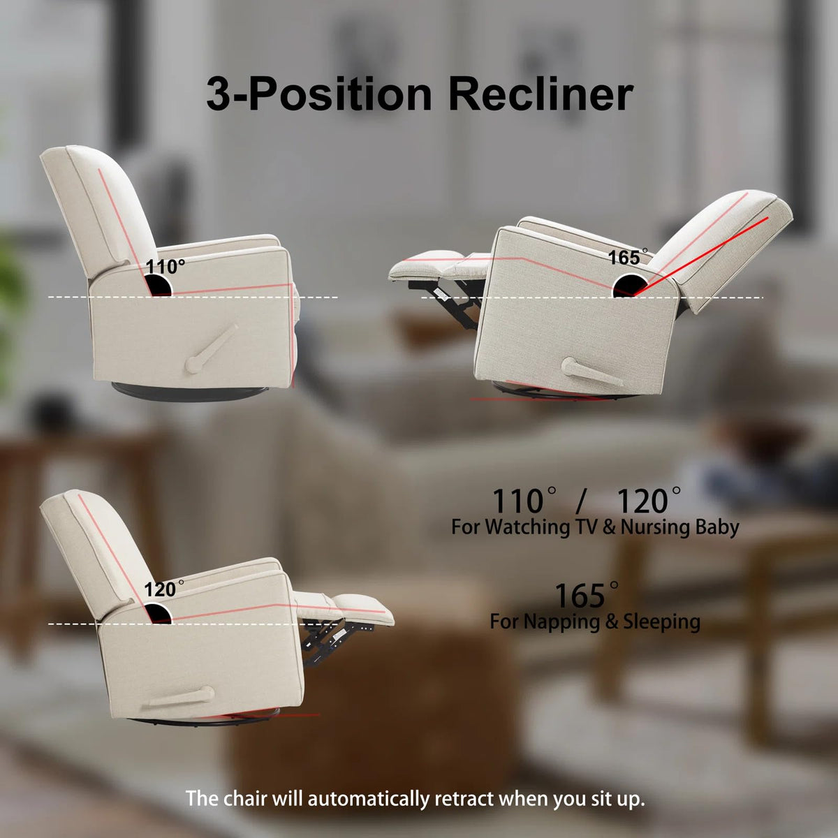 Beige Swivel Rocker Recliner Chair T929
