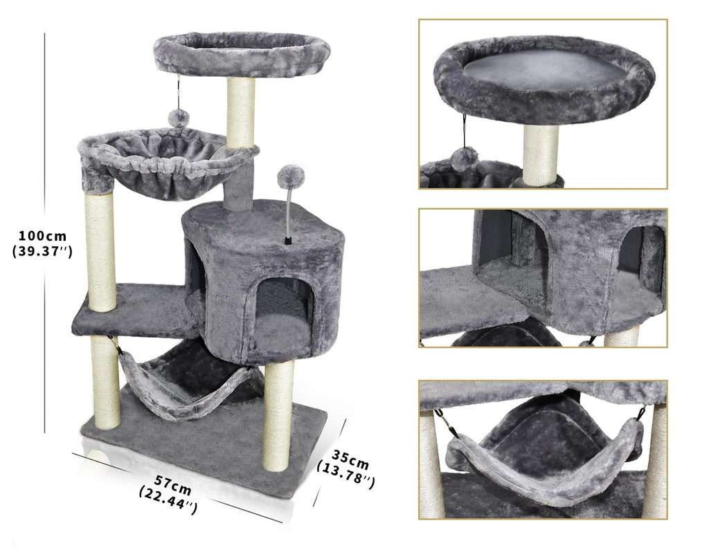 Grey Cat Tree with Cat Condo and Hammock W5753