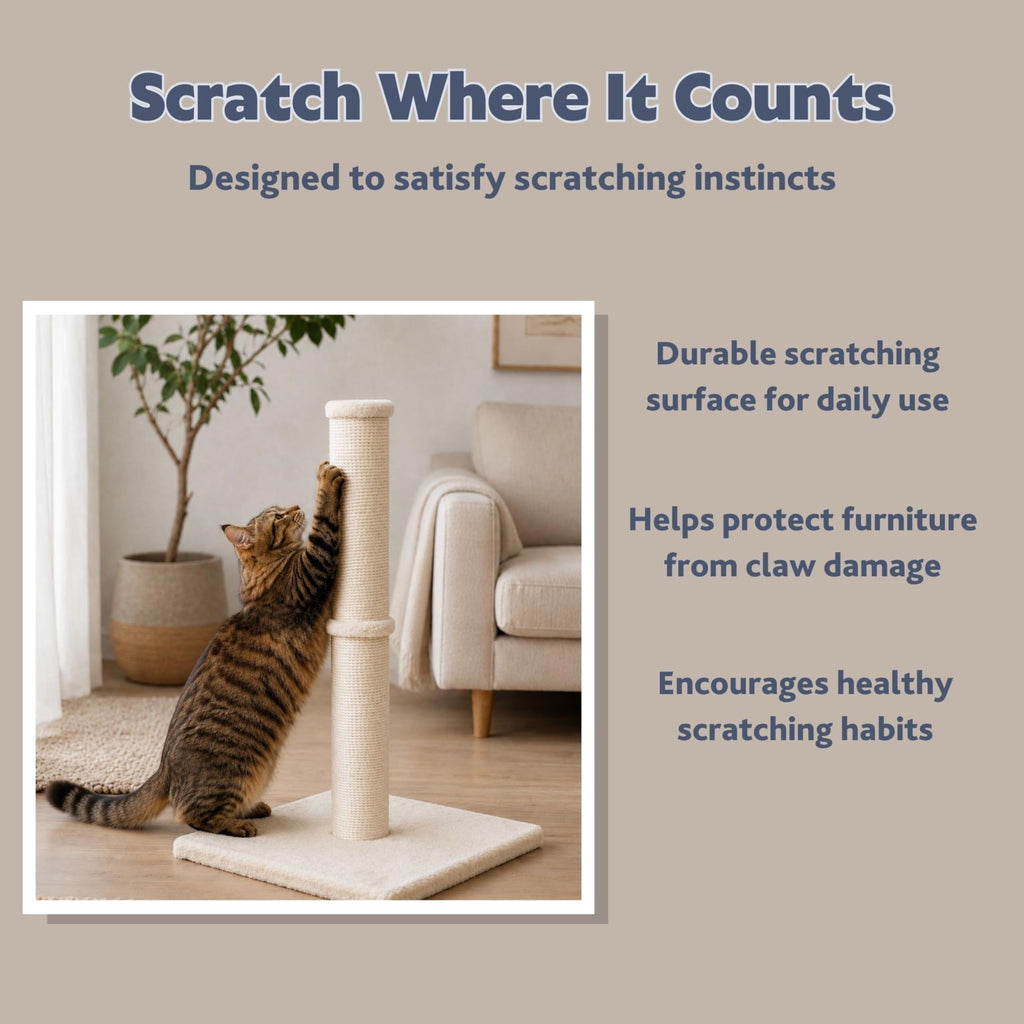 Beige Jute Cat Scratching Post M21415