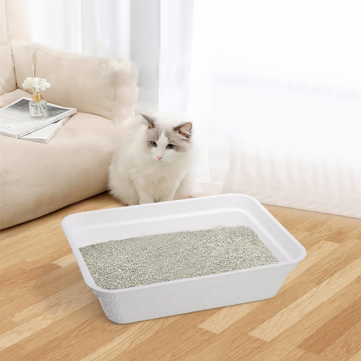 8 Pack White Cardboard Disposable Cat Litter Boxes M36603