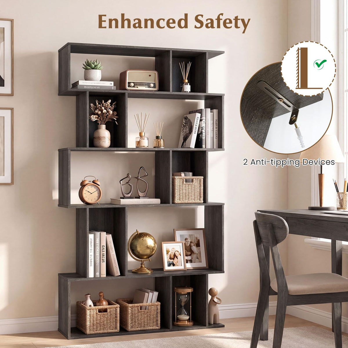 5-Tier 10-Cube Black Bookshelf A37285