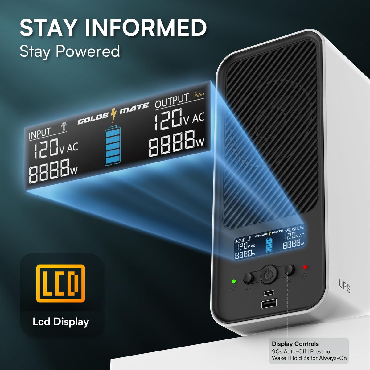 White 1500VA/1000W Lithium UPS Battery Backup & Surge Protector D20349