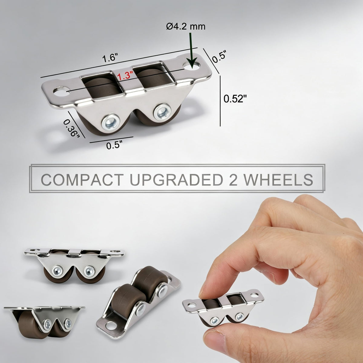 0.5" Dual-Wheel Mini Caster Wheels, 8-Pack D146