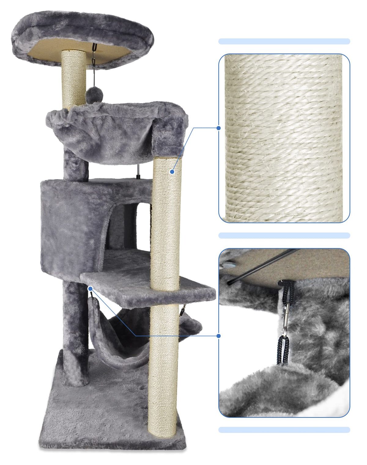 Grey Cat Tree with Cat Condo and Hammock W5753