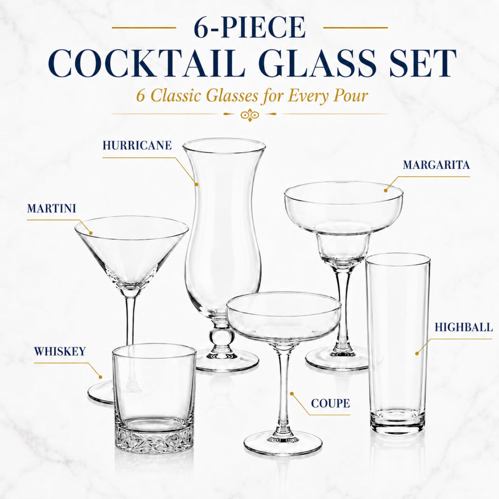 6 Set Cocktail Glasses Mixed Drinkware M6960