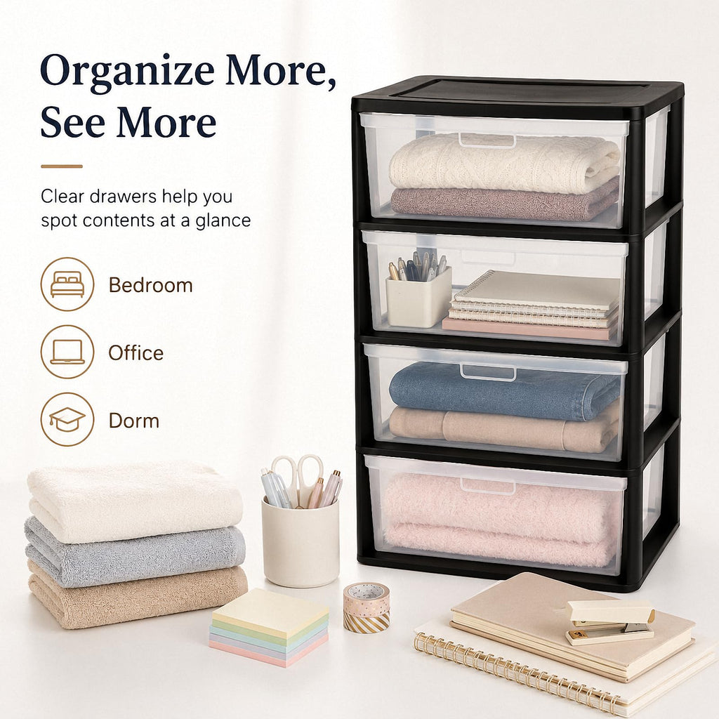 4 Drawer Black Plastic Storage Tower V625439
