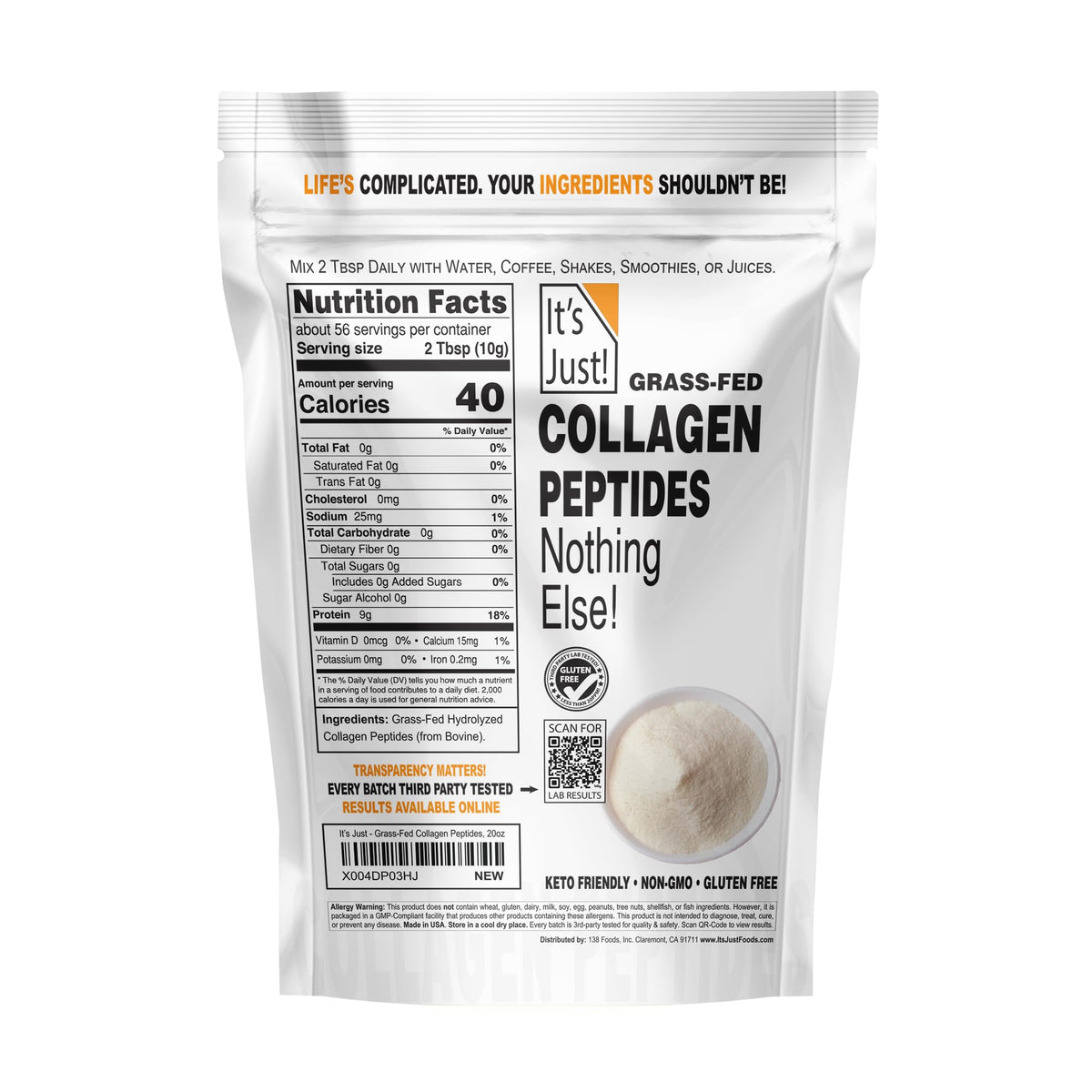 Collagen Peptide Grass-Fed Protein Powder Unflavored 20oz M5869
