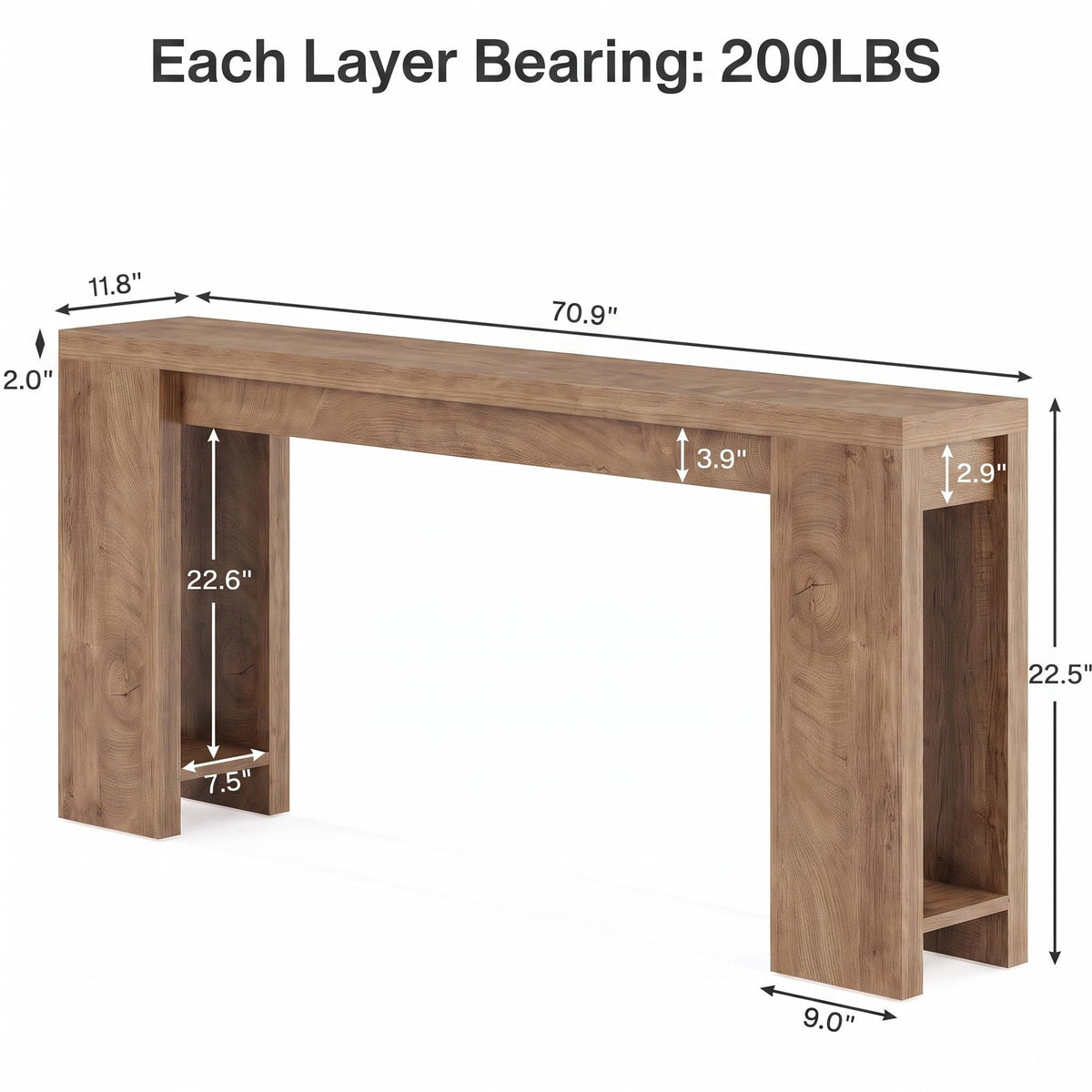 70.9-Inch Light Brown Console Table P155