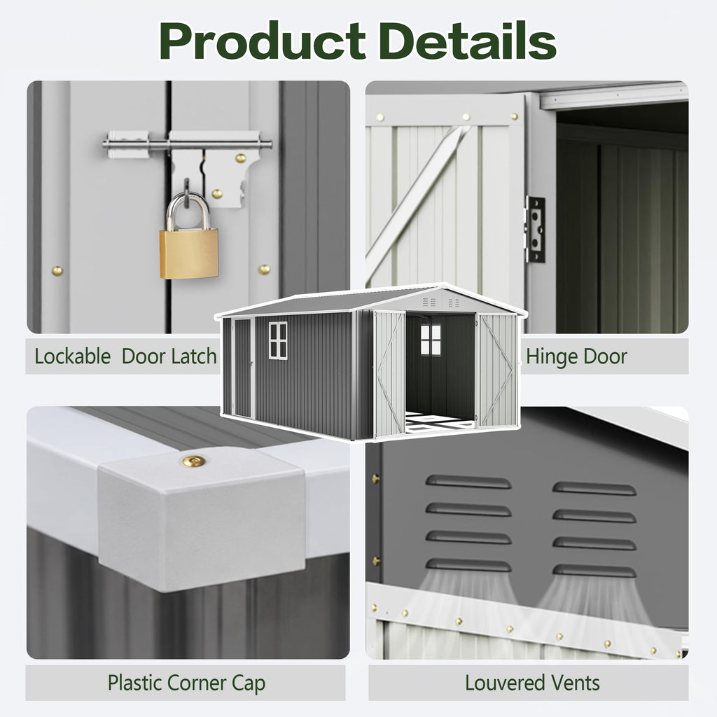 10x14 FT Metal Outdoor Storage Shed with Floor and 2 Windows Q4629