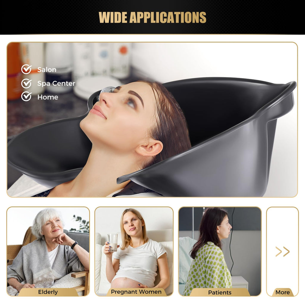 Portable Shampoo Bowl with Dual Buckets, Adjustable Height, Electric Pump, Foot Pedal Control, Black K159900