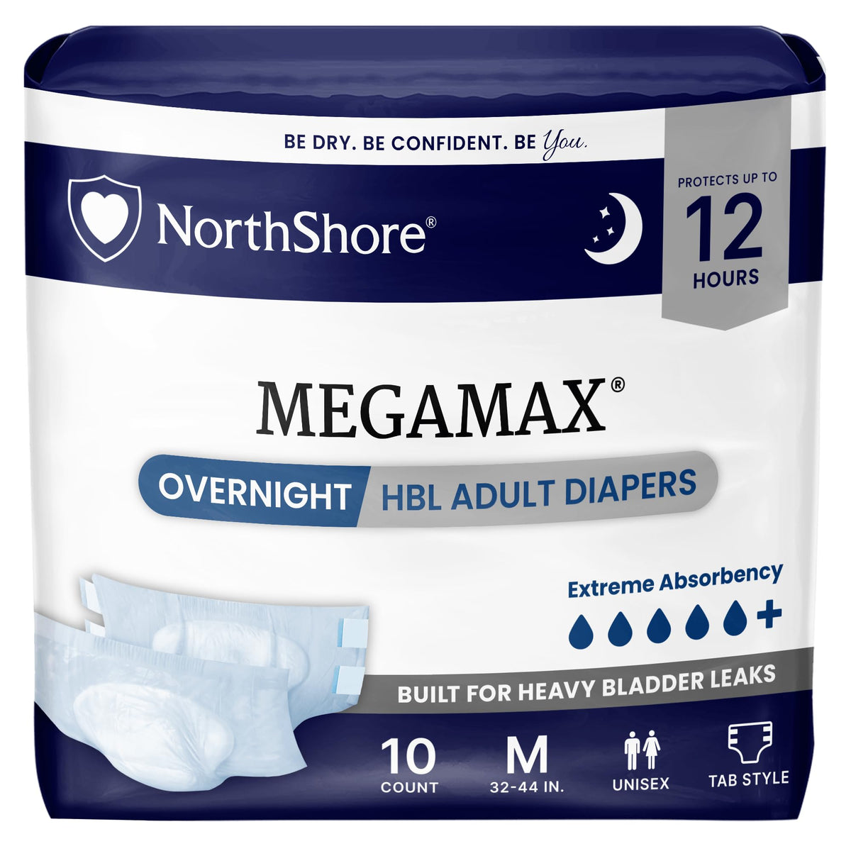 White Medium Adult Diapers with Tabs, 10 Count C1850
