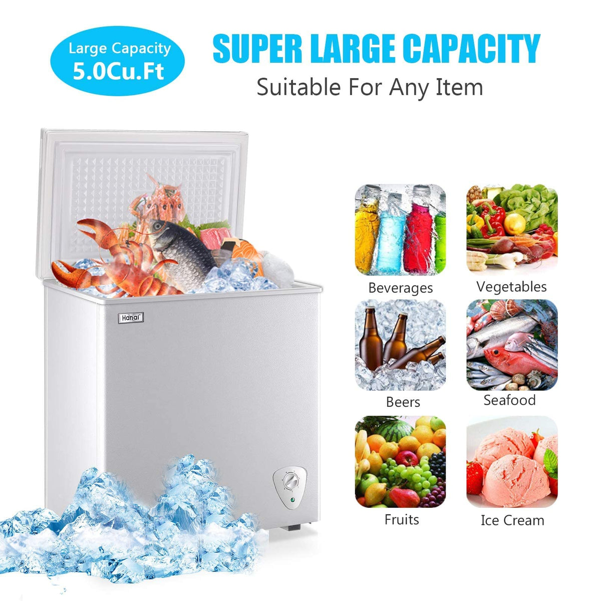 5.0 Cu.Ft White Chest Freezer with Removable Basket I2336